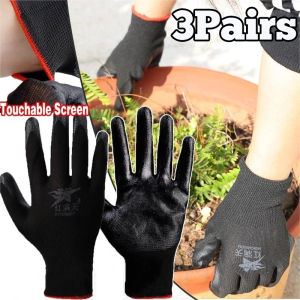 3 cặp Găng tay cao su bảo vệ xây dựng găng tay đa năng cải thiện nhà căng ra găng tay làm vườn chống thấm nước màu đen găng tay bảo vệ