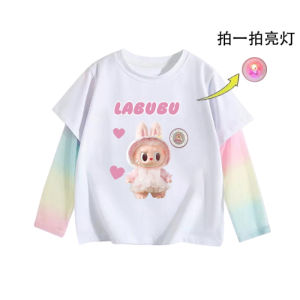 WASSUP Kids Cotton T-Shirt Mesh Cool Sensation Mosquito Proof Summer Sun Protection Girls Top Casual Style Long Sleeve round Neck