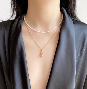 Gold Ins Popular Style Short Fashionable Necklace Bamboo Node Letter Design Simple Luxury Stackable Jewelry Alloy/Dipped Silver/Dipped Gold