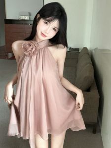 GUZILIAN | ชุดเดรสคอวีแขนกุดผ้าชีฟองสไตล์ฝรั่งเศสสำหรับผู้หญิงในฤดูร้อน กระโปรงสั้นทรงเอเอวสูง ชุดทำงานสไตล์เกาหลี