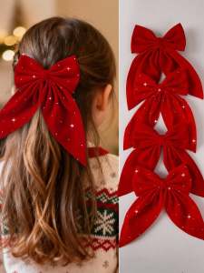 4/2-piece set of red bow hair clip fashion accessories suitable for cute girls suitable for various occasions gift creativity