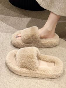 Dép Lười Lông Cừu Nữ Đế Phẳng Thường Ngày Mùa Thu Đông Thời Trang Đa Năng Dép Lười Lông Cừu PVC Đế Phẳng Màu Trơn