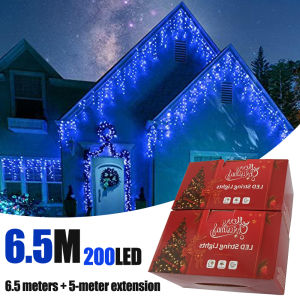 2PACK Holiday Christmas Icicle String Lights 6.5M 200LED 40Drops 8 Modes Plug in Waterproof for Wedding Party Home Garden