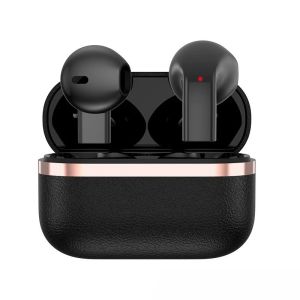 Wireless In‑Ear Earphones with Luxury Leather Surface Slim Stylish Look Portable Headset Long Battery Integrated Mic