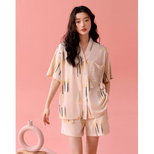 Cooling Cotton Sweet Short Sleeve Shorts Pajama Set Large Size
