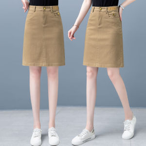 Women Skirt High Waist Slim Summer New Mid Length Skirt Solid Color Straight Loose Pencil Skirt