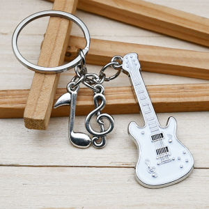 Black and White High-End Creative Small Guitar Pendant Mini Folk Electric Guitar Bass Key Ring Jewelry Gift Gift