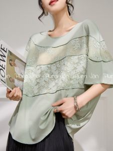 PlumJan | Lacework Patchwork Heavy-duty Green Short Sleeve T-shirt
