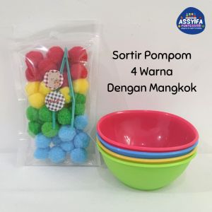 Sortir pompom 4 atau 5 warna dengan mangkok / mainan edukasi sortir pompom
