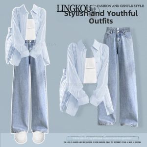 NUMEN BUTTON | Large Size Summer Commuter Denim Set Three Pieces