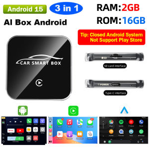 4G 64G Android 15 CarPlay 3in1 Không Dây Android Auto USB Adapter 3in1 AI Box Cho Youtube Netflix Kết Nối Tự Động Kim Loại + Kính