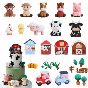 Rustic Farm Party Cake Decorations Cow & Pig & Mountain Cattle Cake Toppers Barnyard Baby Shower Kids Birthday Theme Supplies