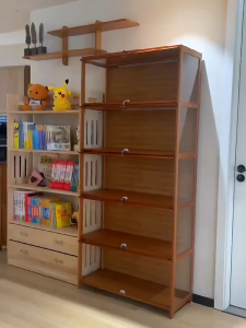 [On Hand]3/4/5 Layer Display Cabinet Acrylic Bamboo Cabinet Bookshelf Organizer Wooden Bookcase with Door Cabinet books shelves#xh012#XH017