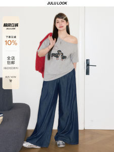 เสื้อยืดแขนสั้นทรงหลวมสไตล์ลำลองสำหรับผู้หญิงไซส์ใหญ่จาก Jiu Lu Studio ดีไซน์ลายหมาแฮนด์เมด ทรงเข้ารูป คอตตอนผสม