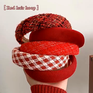 Băng Đô Cài Tóc Màu Đỏ Phong Cách Retro Hàn Quốc Bờm Tóc Mấn may mắn nổi bật Ngày Tết Xinh Xắn 2026
