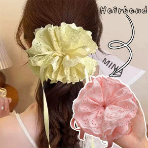 ห่วงเชือกลูกไม้สีน้ำเงินสำหรับผมสีขาวสุดสร้างสรรค์เชือกรัดผมใส่ได้หลายโอกาสแบบเรียบง่าย