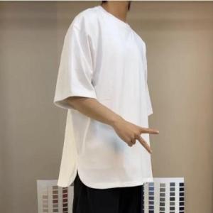Extra Large 300 Pounds round Hem Slit Short Sleeve T-Shirt Mens Summer Vintage Casual Basic Style Half Sleeve Top