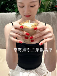 Four Seasons Short White High Class Elegant Red Aunt Red Solid Color Handmade Wear Manicure Wedding Nail New Year Nail