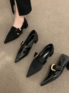 Soft Leather Mary Jane High Heels Womens Chunky Buckle Strap Fashionable British Style Shoes Comfortable Low Block Heel