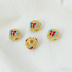 Retro Hollow Ball 18K Copper Plated Oil Drop Strong Color Retention Bracelet Accessories DIY Jewelry Parts Turquoise Spacer Beads