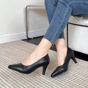 Golden Crown Women black school shoes glossy pointed toe heel office work shoes #GL9655-13