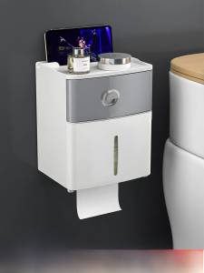 Waterproof Toilet Paper Holder Wall Mounted Bathroom Tissue Box Rack No Drilling Required Toilet Paper Storage Shelf Home Use