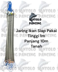 Jaring ikan siap pakai tinggi 1 m panjang 10m bandul lanting tanah (bahan seperti genteng)