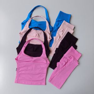 2PCS Sports Fitness Suits Womens Sports Vests High-Waisted Leggings with Fitness Sports Bras Seamless Gym Wear Fitness Set