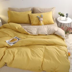 Bộ Đồ Giường Cotton Rửa Sạch 4 Mảnh Sea Gate Bridge Bedding Pure Color Thân Thiện Với Làn Da Gối Chăn Chăn Phủ Gối