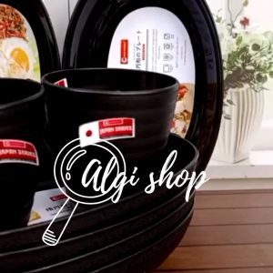 12Pcs Gratis sndok 6Piring saji lonjong cekung campur 6gelas ganggang ramen hitam BPA free