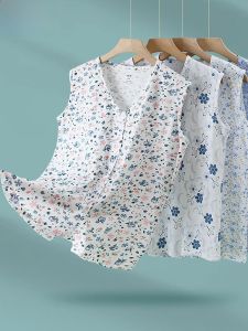 Pure Cotton Sleeveless Vest for Elderly Women AB Underwear Mid-aged And Elderly Large Size Knitted Summer Top Floral Print