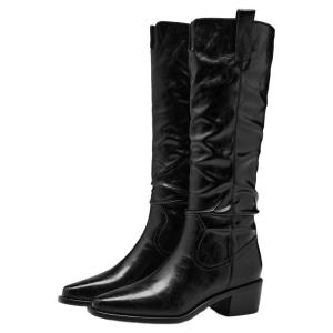 Josiny | Pointed Toe Women Knight Boot Wrinkle Rough Heel Long Boots