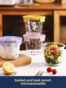 Heat Resistant Glass Soup Bowl with Lunch Box for Office Workers Freshness Preservation High Rise Breakfast Cup for Fruit And Oats