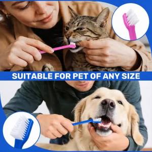 Double Head Soft Bristle Pet Toothbrush Flexible PP Handle Dental Brush for Cats Dogs Kittens Puppies Daily Oral Care Cleaning