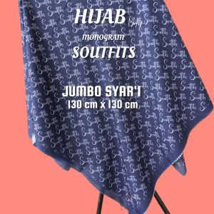 Soutfits Hijab Jumbo Syari Motif Monogram Scarf - Jilbab Segi Empat Bahan Katun Voal Twist-Kerudung