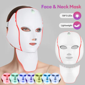 Foreverlily | 7 Colors LED Facial Mask with Neck LED Light Photon Mask Skin Rejuvenation Anti Acne Beauty Device Face Lifting Firm Massager