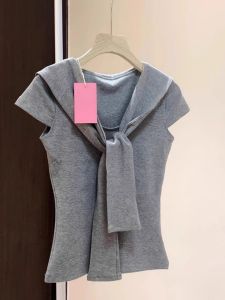 Áo Thun Tay Ngắn Màu Xám Modal Phong Cách Hàn Quốc Cho Nữ Mùa Hè Thiết Kế Ôm Vừa Vặn Đa Năng Thời Trang Áo Khoác Vai Giả Hai Mảnh