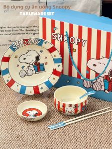 Bộ bát đĩa sứ hình hoạt hình Snoopy thích hợp cho bữa ăn một người