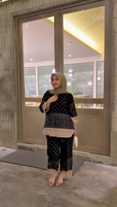 Setelan Celana One Set Rayon Diamond Wanita Motif Bunga Terbaru Adem Busui