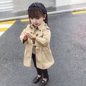 Spring Autumn Childrens Windbreaker Jacket Korean Style Middle Length British Style Fashionable Girls Coat Kids Clothes