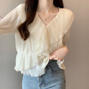 AIYITI | Plus Size Sweet French Style V-Neck Flared Sleeve Chiffon Blouse
