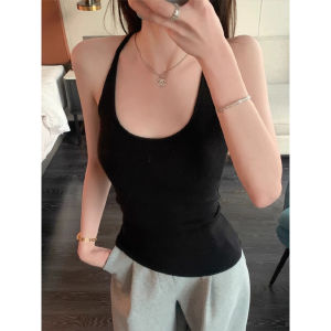 LANMENGYA | Navy Blue Halter Tank Top Summer Thin Outerwear with Padded Support Anti-exposure