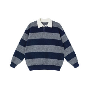 NIHAOKANONG | Đồ Knitwear Cổ Polo Thêu Sọc Cho Nữ Dáng Ôm Size Nhỏ