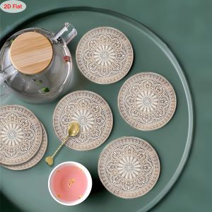 2D Retro Wooden Coasters Set for Home Use Heat-Resistant Coffee Mug Mats Bar Set for Gatherings And Offices Decorative Tableware