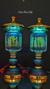 Đèn Pha Lê Trụ Chữ Phật Phú Quý Hợp Kim Cao Cấp CHÂN THIỆN MỸ Trang Trí Bàn Thờ Phật M12