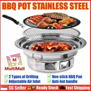 BBQ Pot Stainless Steel | CNY Korean BBQ Grill Pan | Korean BBQ Grill Set | Stainless Steel BBQ Grill Charcoal | Charcoal BBQ | Charcoal BBQ Grill