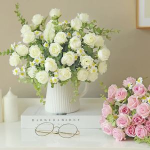 Silk Rose Artificial Flowers Diy Gift Wedding Home Room Festival Party Decora Wreath Bridal Bouquet Table Vase Photography Props
