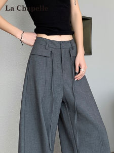 La Chapelle | High Waist Loose Drapey Grey Wide Leg Trousers With Tie