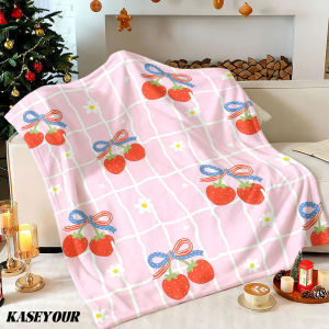 Beast Kingdom | Strawberry Bow Grid Winter Summer Flannel Blanket Throw Fleece Soft Fuzzy Plush Cozy Fleece Blankets for Sofa Ideal Gifts