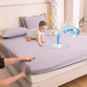 Waterproof Bed Fitted Sheet Soft Breathable Mattress Cover Grey Black White Blue Queen/King/Twin/Full  No Pillowcases